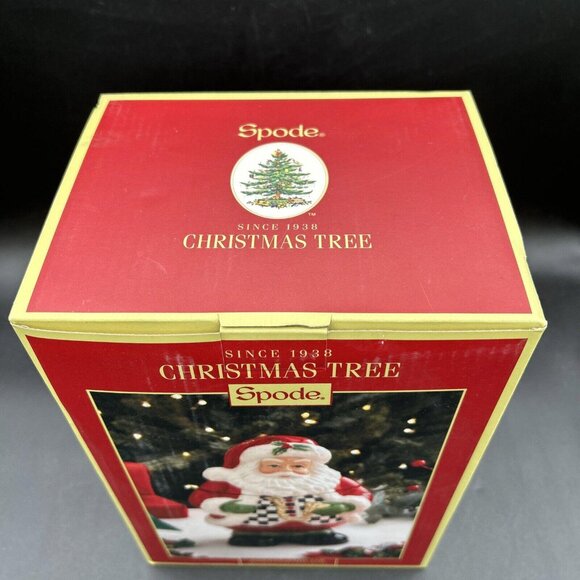 Spode Christmas Tree Black and White Santa Candy Jar, Ceramic Christmas 8-Inch - Picture 2 of 3